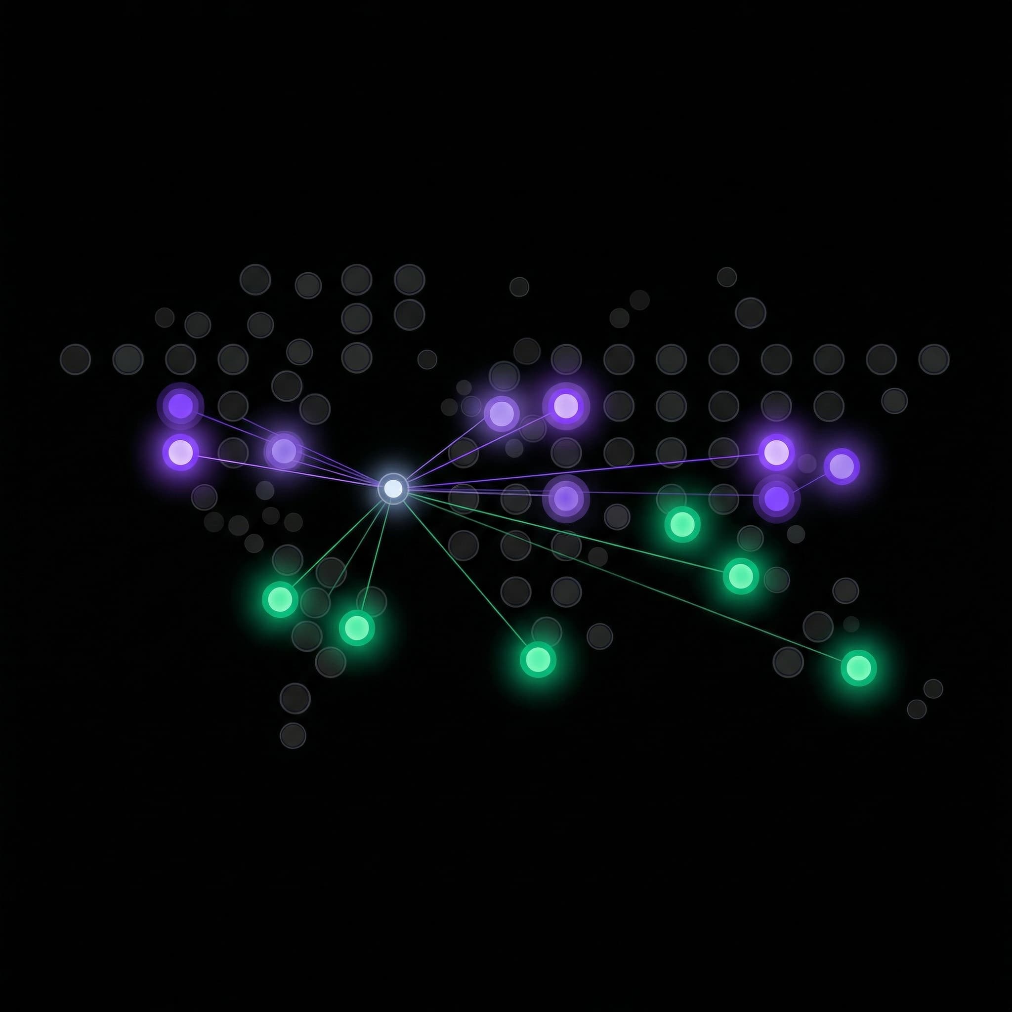 Grid of country nodes being tested with high-performing regions glowing brighter