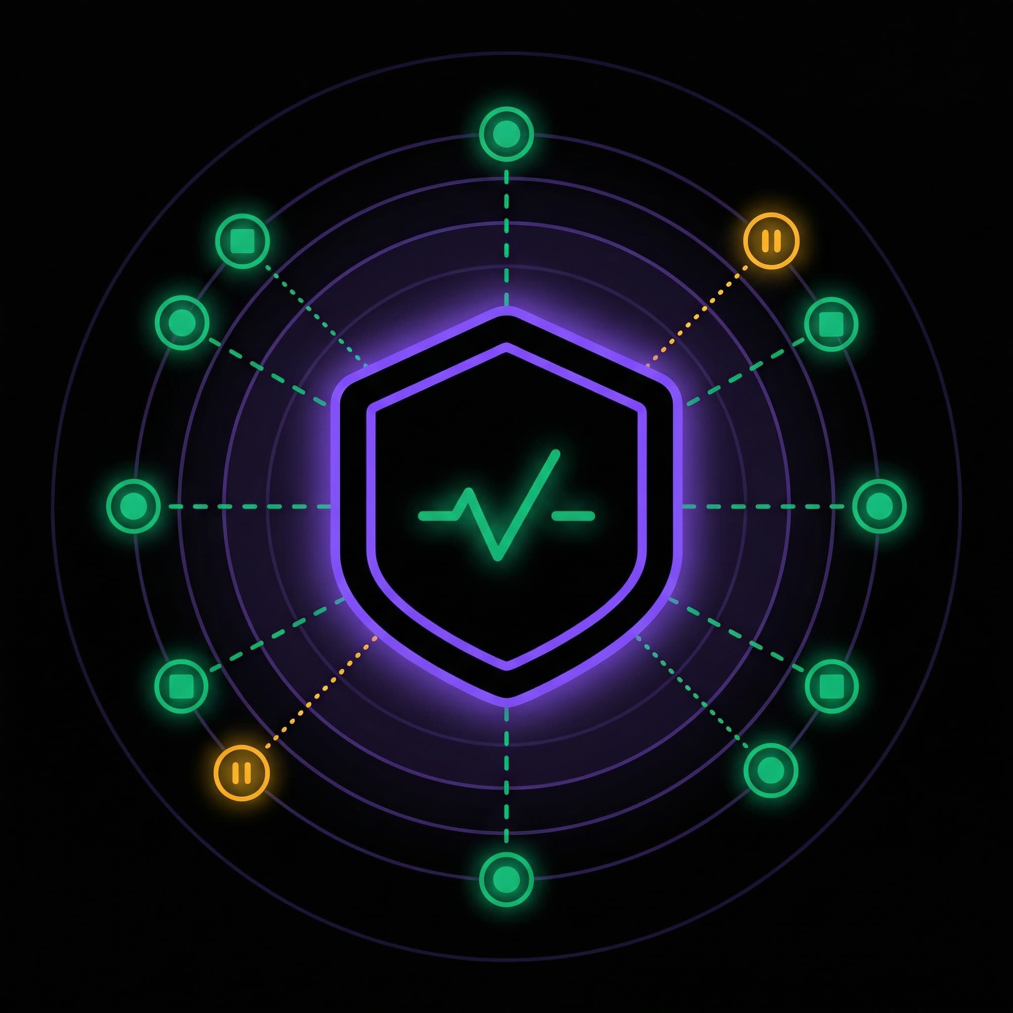Shield with monitoring nodes and safety pause indicators