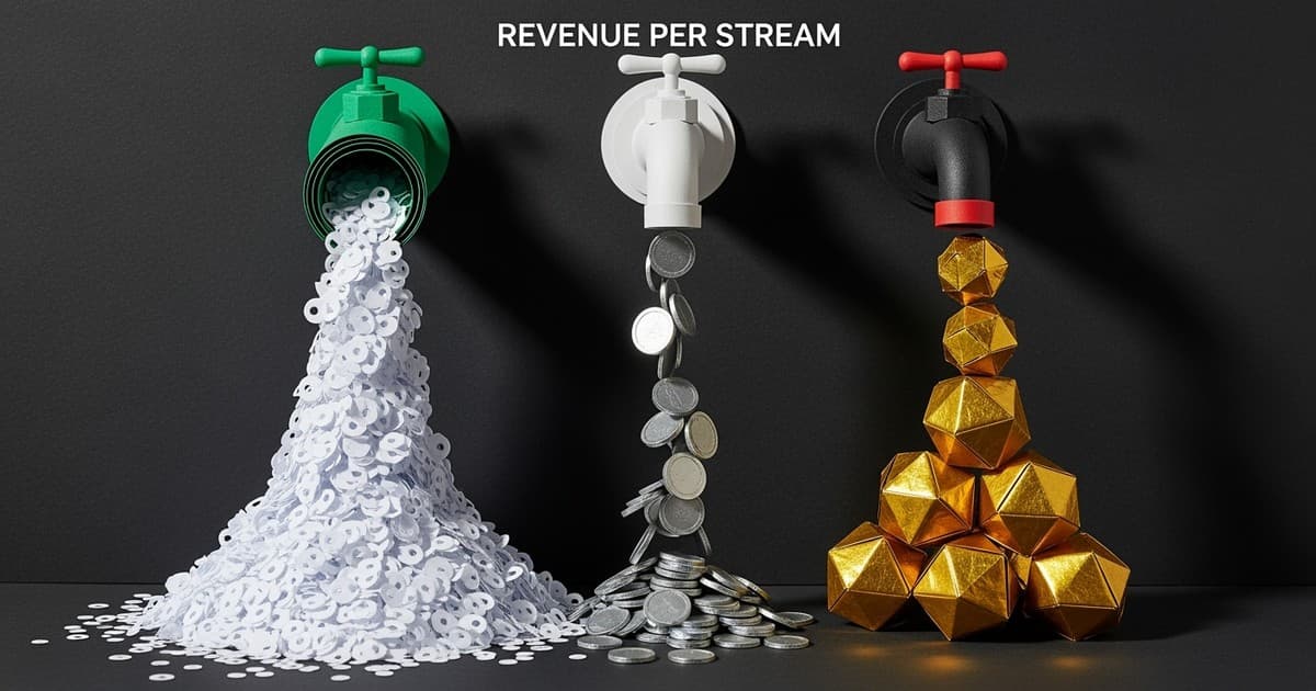 Macro paper-craft diorama showing a wide green pipe pouring a massive pile of tiny white confetti dots next to a narrow black pipe dropping