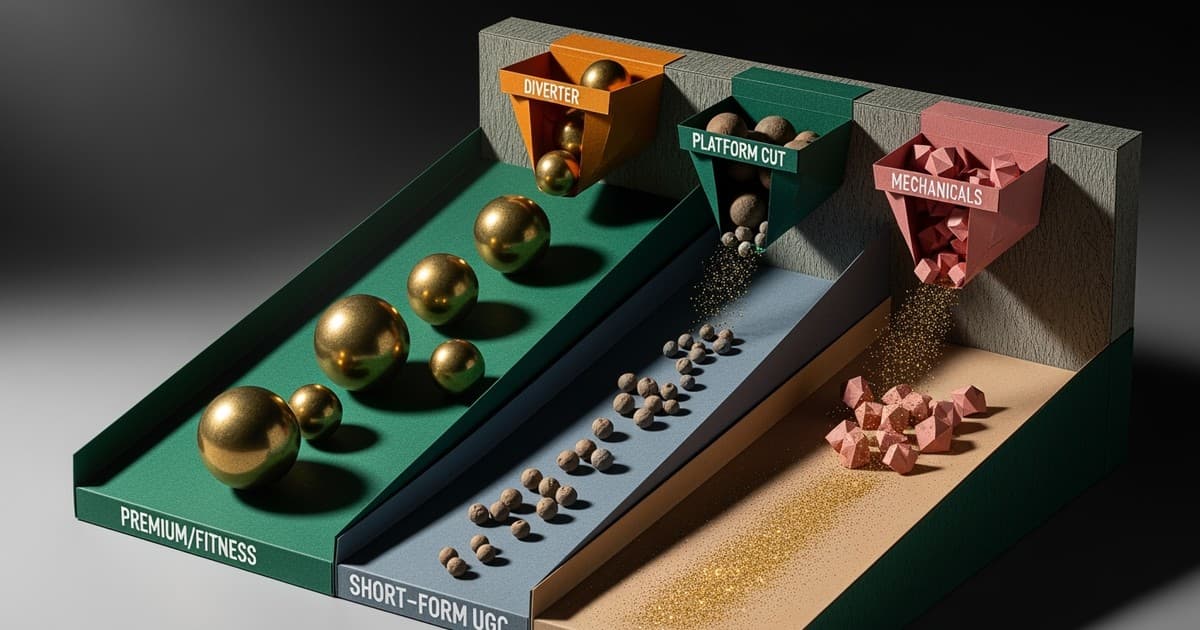 A detailed paper-craft diorama showing brass spheres and fine dust flowing down layered cardstock ramps, representing the disparity between