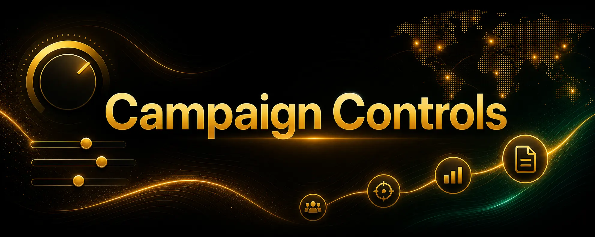 Centered Campaign Controls title card with subtle budget and map decorations