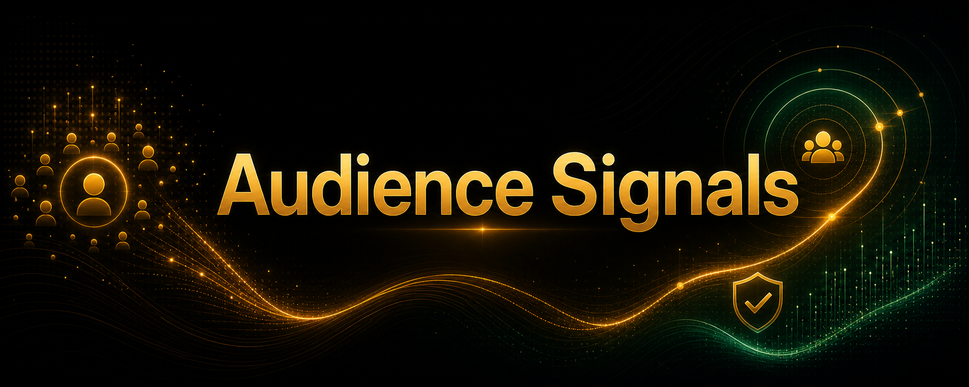 Centered Audience Signals title card with subtle fan and campaign decorations