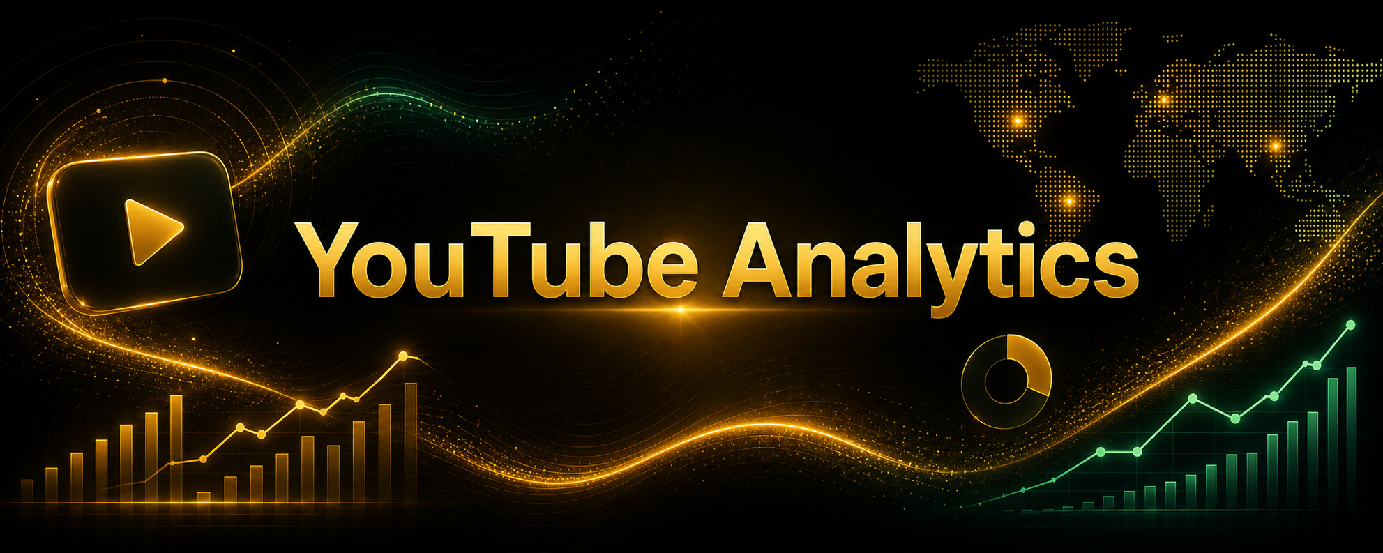 Centered YouTube Analytics title card with subtle chart and video decorations