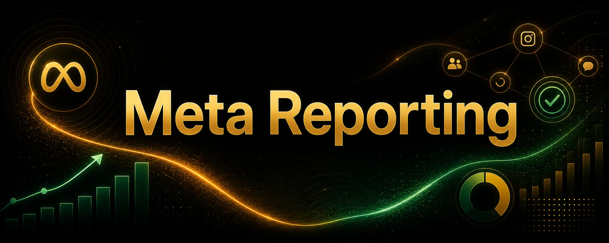 Centered Meta Reporting title card with subtle social analytics decorations