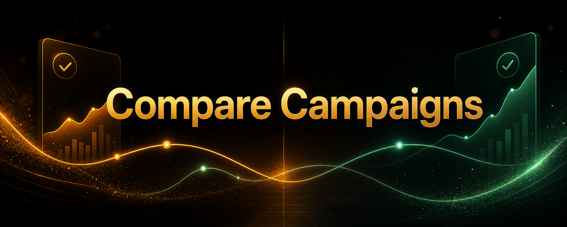 Centered Compare Campaigns title card with subtle split-chart decorations