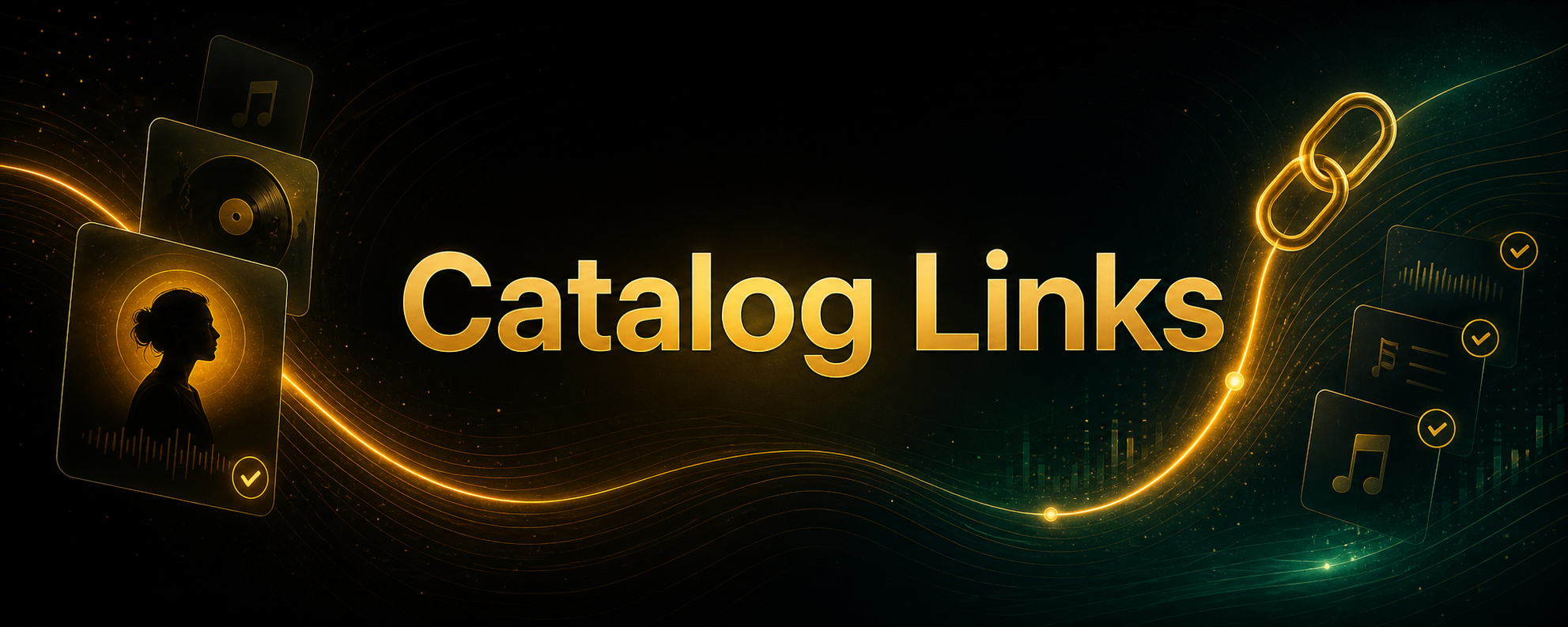Centered Catalog Links title card with subtle catalog and link decorations