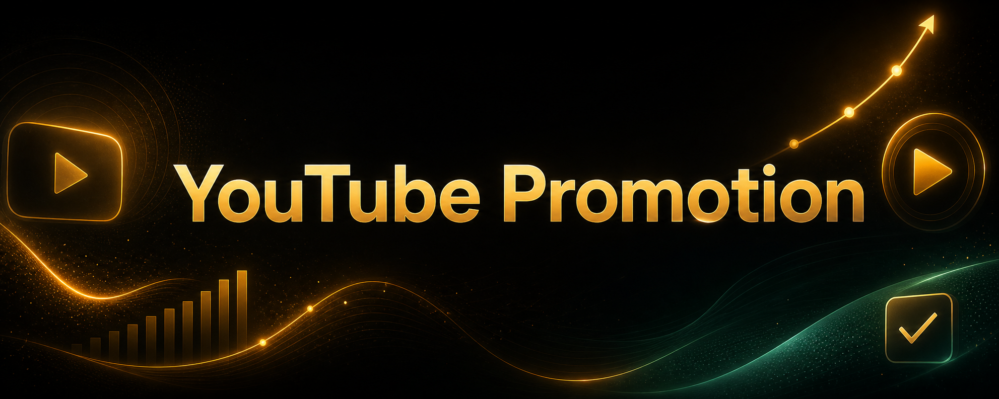 Centered YouTube Promotion title card with subtle video and delivery-status decorations