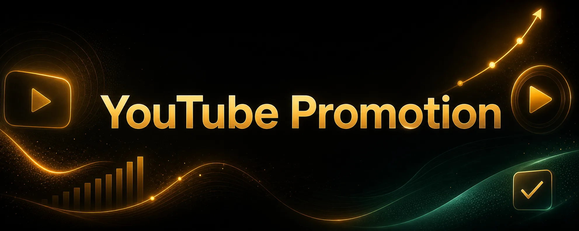 Centered YouTube Promotion title card with subtle video and delivery-status decorations