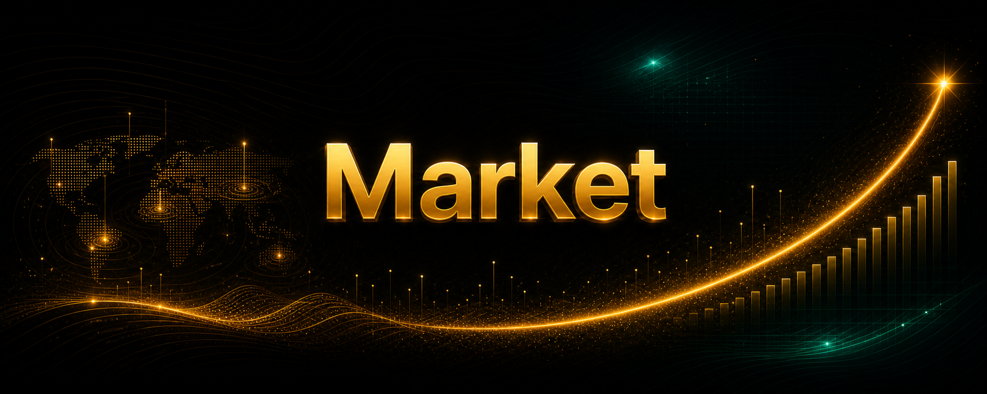 Centered Market title card with subtle geo-signal and growth decorations