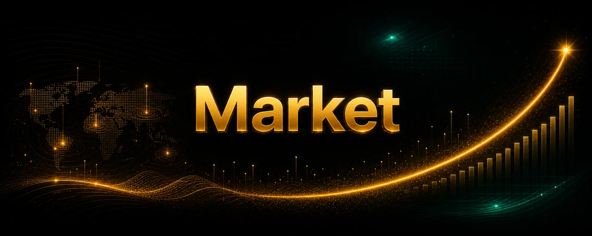 Centered Market title card with subtle geo-signal and growth decorations