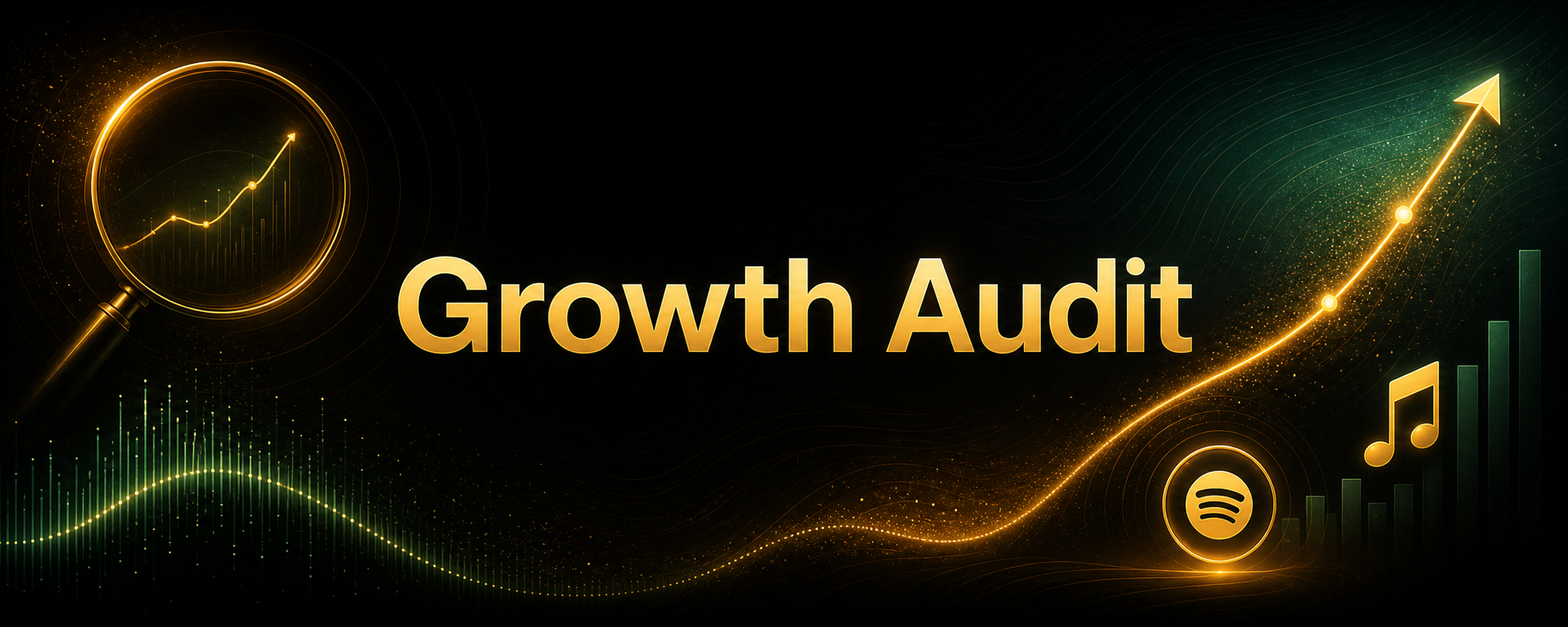 Centered Growth Audit title card with subtle audit and campaign-path decorations