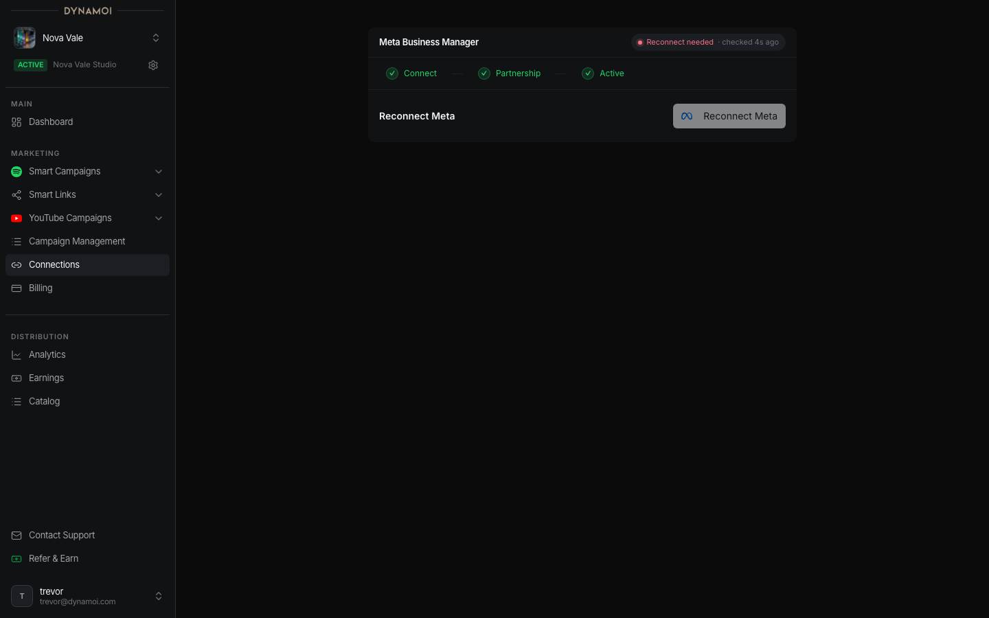 接続ステッパーと接続ボタンが表示された Meta Business Manager のページ