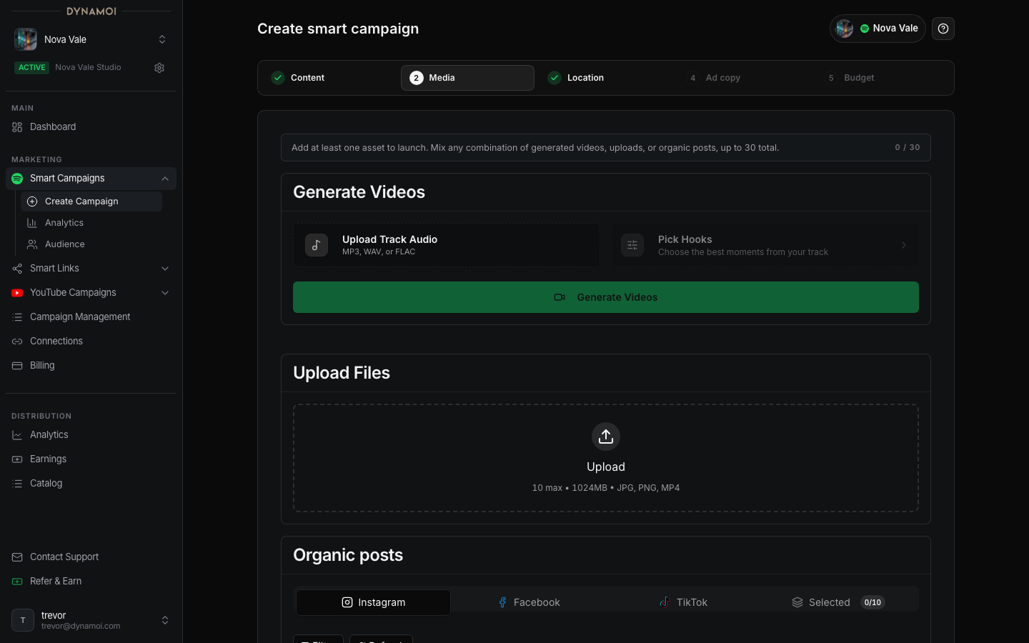 만들기 Smart Campaign wizard showing media assets selection