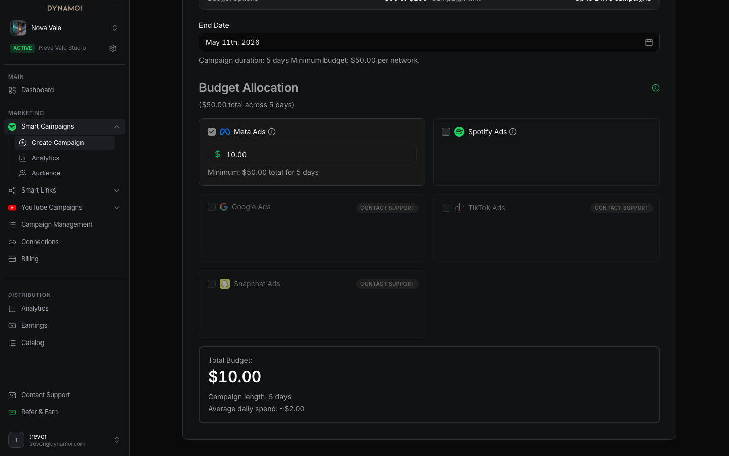 Smart Campaign wizard showing budget type and allocation options